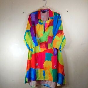 Chic Me Colorful Brushstroke Design 3/4 Sleeve High Low Dress